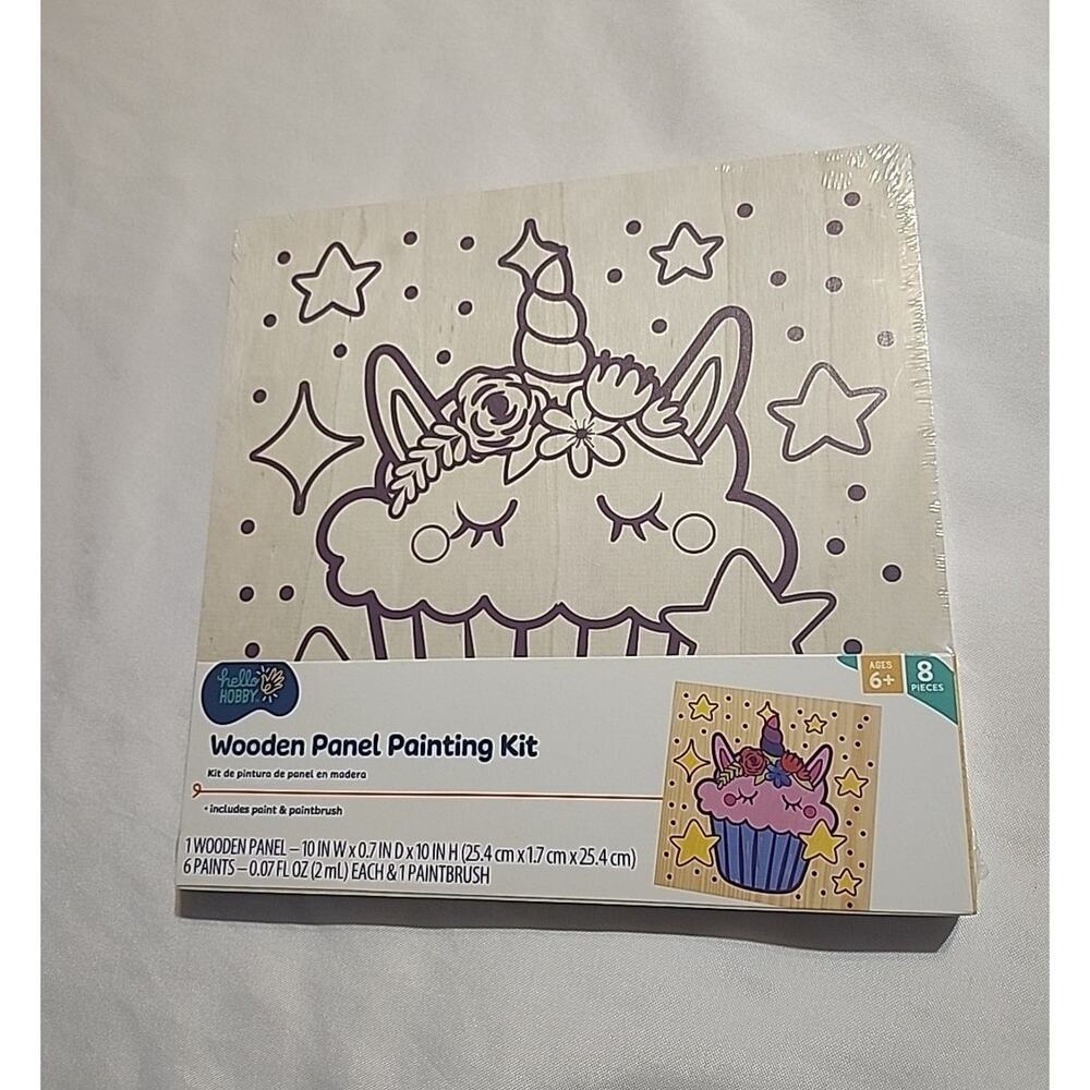 Kids Wooden Panel Painting Kit Unicorn Cupcake 8 pcs Ages 6+ 10"x.7"x10"